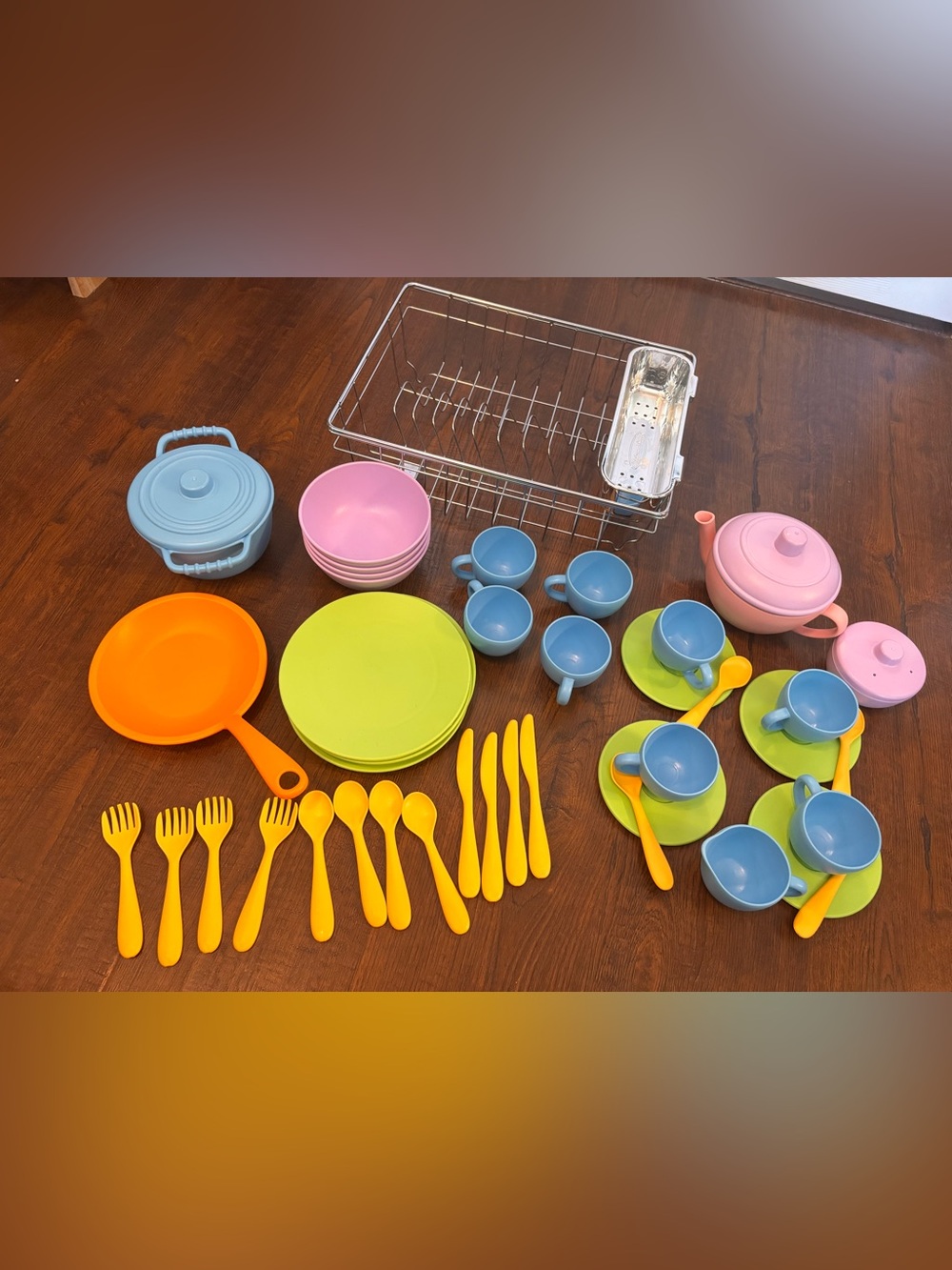 Green toys bundle dining, cooking, and tea set